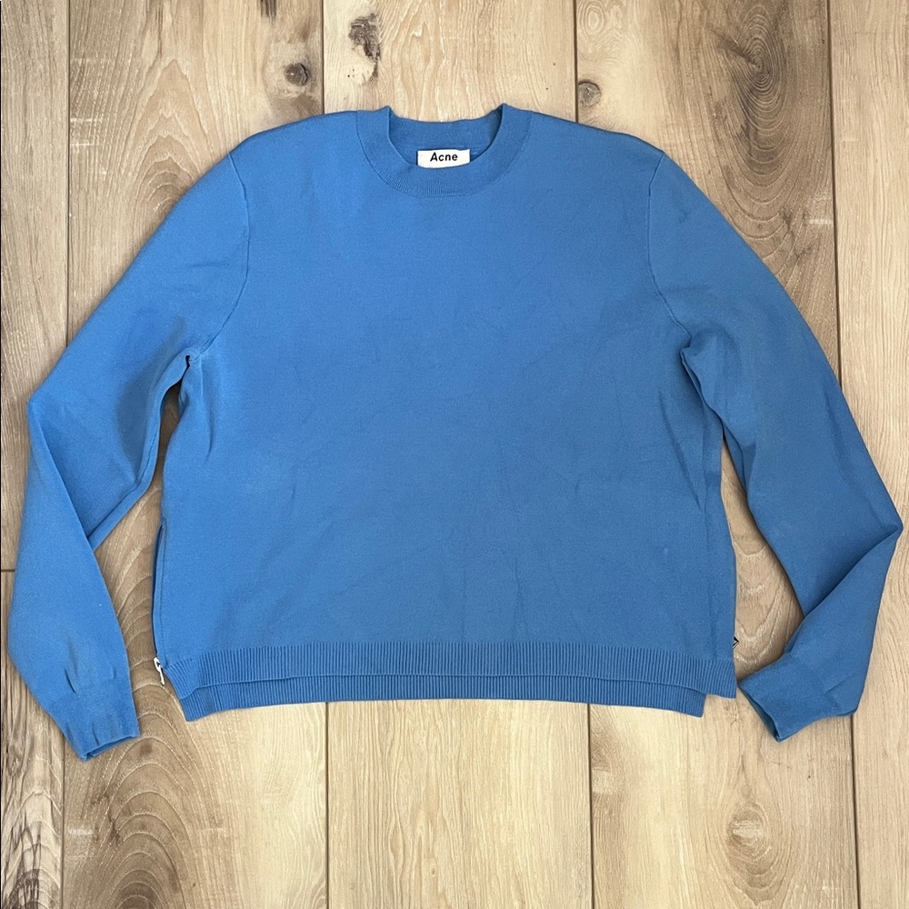 Acne Studios Side Zip Crew Neck Viscose Sweater Misty Blue Size XS